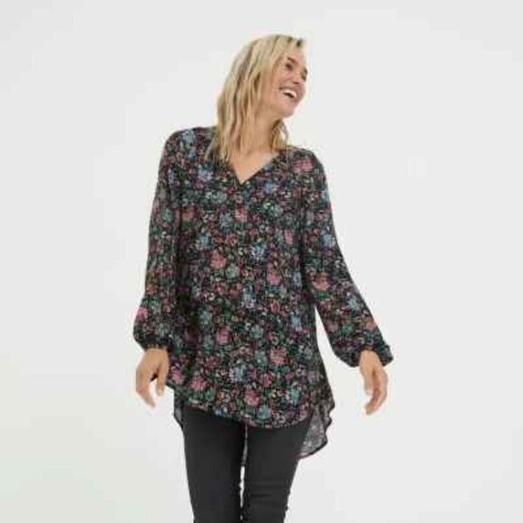 ⭐Like New Floral Print Flowing Tunic Blouse - Picture 1 of 15